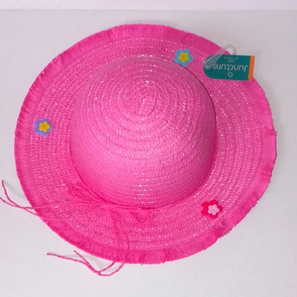 💐 Girls Hat, pink with flowers, straw look. Easter, Church. OS - Picture 2 of 5